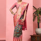 Brown Art Silk Digital Print Floral Saree with Unstitched Blouse - Hiral Fashion | Swadesiicart