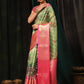 Green Art Silk Digital Print Floral Saree with Unstitched Blouse - Hiral Fashion | Swadesiicart