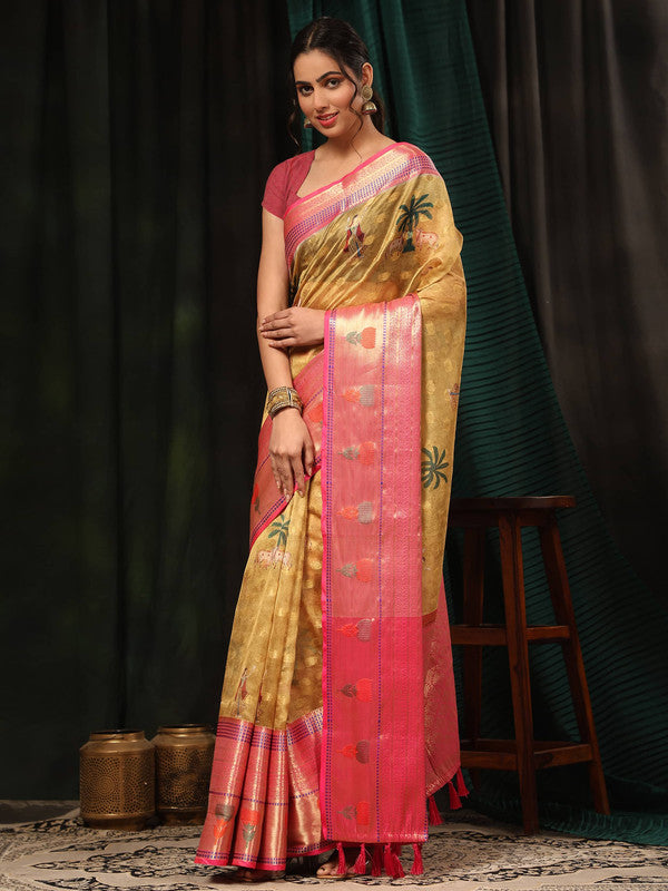 Mustard Art Silk Digital Print Floral Saree with Unstitched Blouse - Hiral Fashion | Swadesiicart