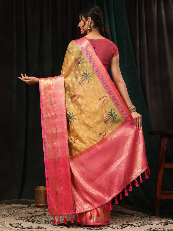 Mustard Art Silk Digital Print Floral Saree with Unstitched Blouse - Hiral Fashion | Swadesiicart