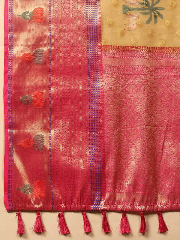 Mustard Art Silk Digital Print Floral Saree with Unstitched Blouse - Hiral Fashion | Swadesiicart