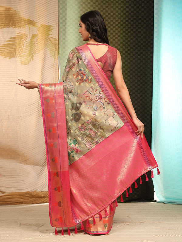 Multicolor Art Silk Digital Print Floral Saree with Unstitched Blouse - Hiral Fashion | Swadesiicart