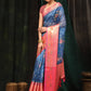 Navy Blue Art Silk Digital Print Floral Saree with Unstitched Blouse - Hiral Fashion | Swadesiicart