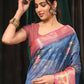 Navy Blue Art Silk Digital Print Floral Saree with Unstitched Blouse - Hiral Fashion | Swadesiicart