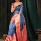 Navy Blue Art Silk Digital Print Floral Saree with Unstitched Blouse - Hiral Fashion | Swadesiicart