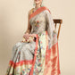 Gray Kanjeevaram Silk Digital Print Floral Saree with Unstitched Blouse - Hiral Fashion | Swadesiicart