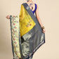 Mustard Kanjeevaram Silk Digital Print Floral Saree with Unstitched Blouse - Hiral Fashion | Swadesiicart