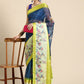 Navy Blue Kanjeevaram Silk Digital Print Floral Saree with Unstitched Blouse - Hiral Fashion | Swadesiicart