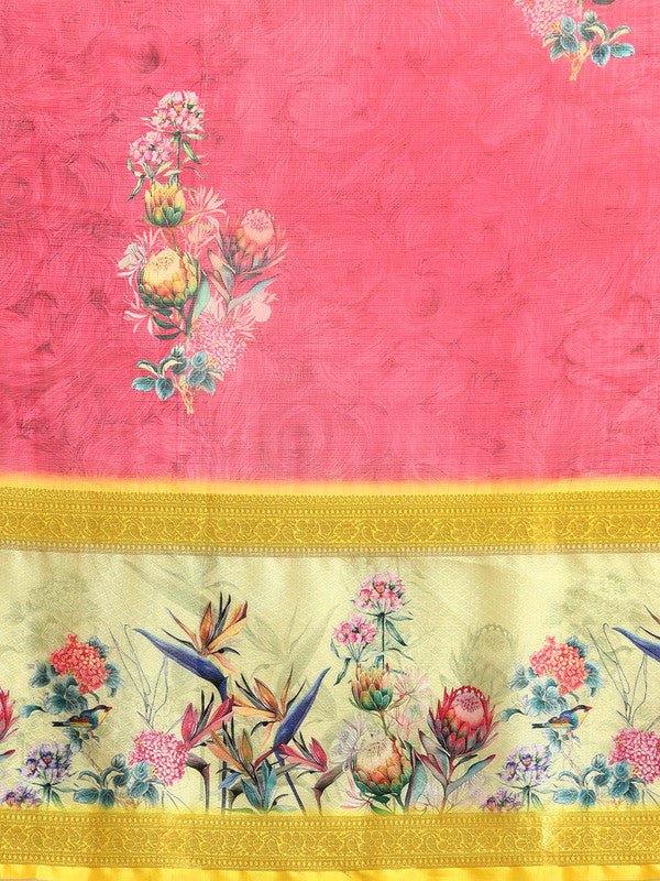 Red Kanjeevaram Silk Digital Print Floral Saree with Unstitched Blouse - Hiral Fashion | Swadesiicart