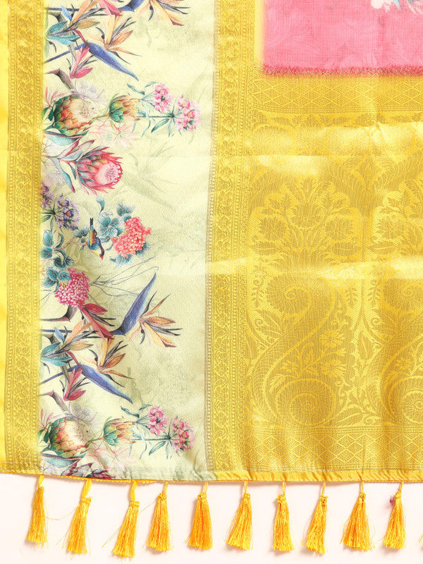 Red Kanjeevaram Silk Digital Print Floral Saree with Unstitched Blouse - Hiral Fashion | Swadesiicart