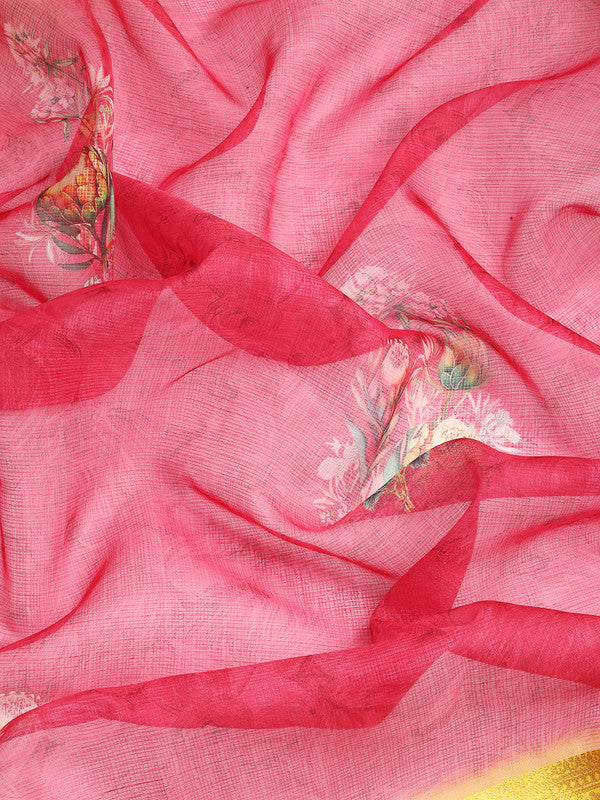Red Kanjeevaram Silk Digital Print Floral Saree with Unstitched Blouse - Hiral Fashion | Swadesiicart