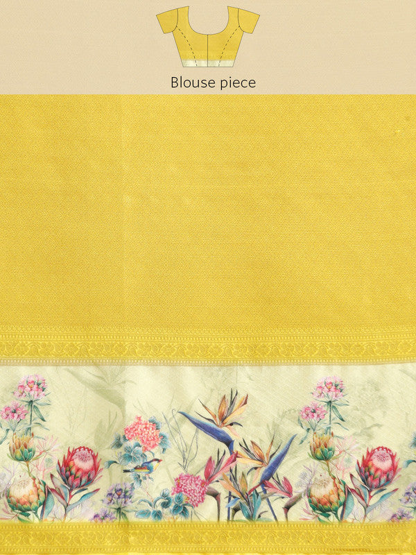 Red Kanjeevaram Silk Digital Print Floral Saree with Unstitched Blouse - Hiral Fashion | Swadesiicart