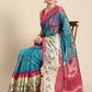 Turquoise Kanjeevaram Silk Digital Print Floral Saree with Unstitched Blouse - Hiral Fashion | Swadesiicart