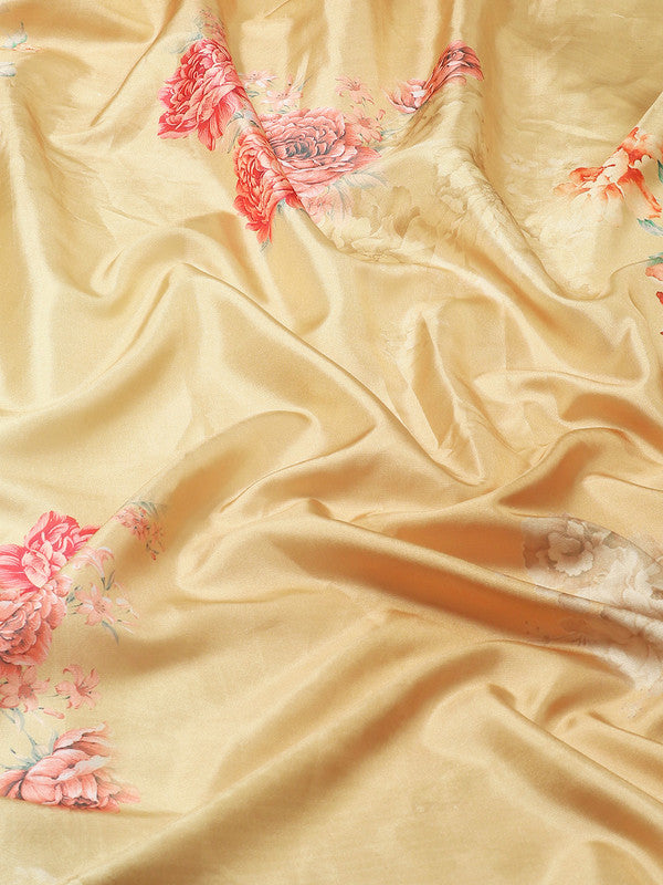 Mustard Art Silk Printed Floral Saree with Unstitched Blouse - Hiral Fashion | Swadesiicart