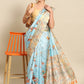 Blue Art Silk Printed Floral Saree with Unstitched Blouse - Hiral Fashion | Swadesiicart