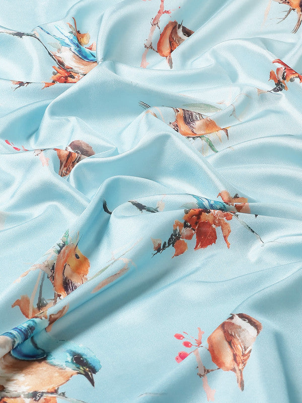 Blue Art Silk Printed Floral Saree with Unstitched Blouse - Hiral Fashion | Swadesiicart