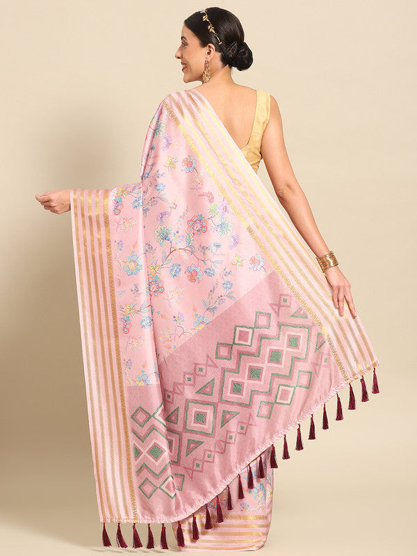 Pink Art Silk Printed Floral Saree with Unstitched Blouse - Hiral Fashion | Swadesiicart