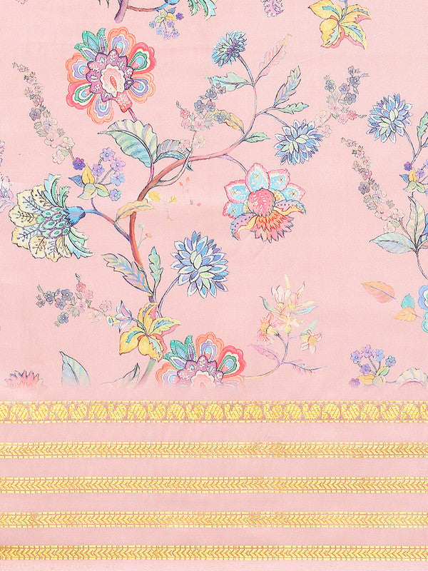 Pink Art Silk Printed Floral Saree with Unstitched Blouse - Hiral Fashion | Swadesiicart