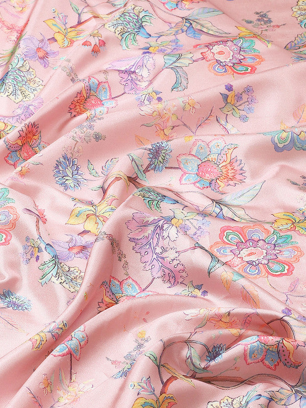 Pink Art Silk Printed Floral Saree with Unstitched Blouse - Hiral Fashion | Swadesiicart