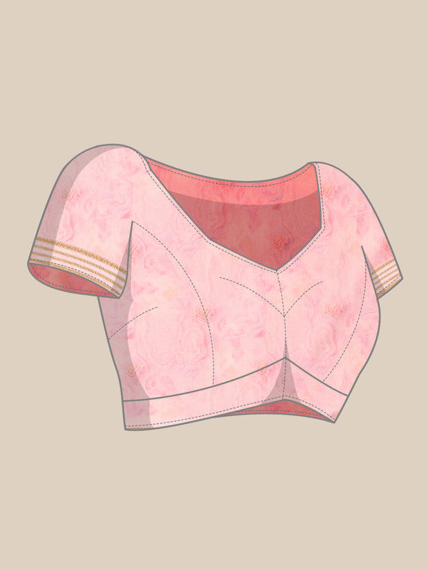 Pink Art Silk Printed Floral Saree with Unstitched Blouse - Hiral Fashion | Swadesiicart
