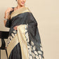Black Art Silk Printed Floral Saree with Unstitched Blouse - Hiral Fashion | Swadesiicart