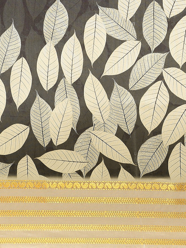 Black Art Silk Printed Floral Saree with Unstitched Blouse - Hiral Fashion | Swadesiicart