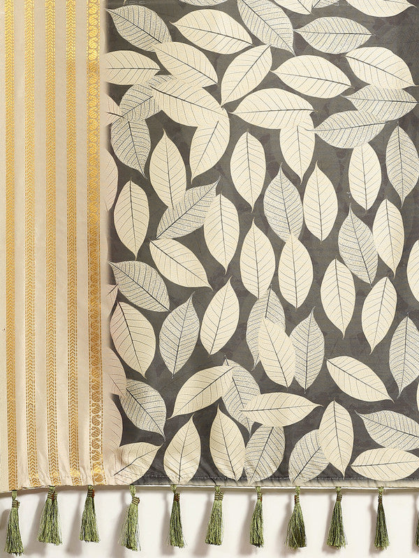 Black Art Silk Printed Floral Saree with Unstitched Blouse - Hiral Fashion | Swadesiicart