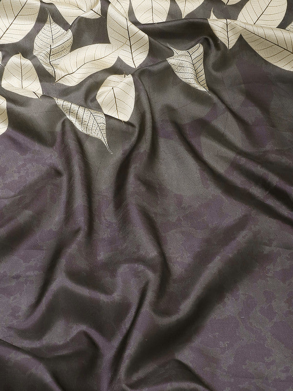 Black Art Silk Printed Floral Saree with Unstitched Blouse - Hiral Fashion | Swadesiicart