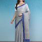 Gray Silk Cotton Digital Print Striped Saree with Unstitched Blouse - Hiral Fashion | Swadesiicart