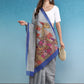 Gray Silk Cotton Digital Print Striped Saree with Unstitched Blouse - Hiral Fashion | Swadesiicart