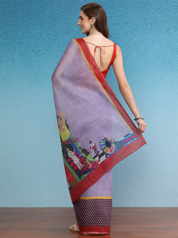 Lavender Silk Cotton Digital Print Solid Saree with Unstitched Blouse - Hiral Fashion | Swadesiicart