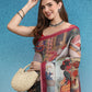 Multicolor Silk Cotton Digital Print Abstract Saree with Unstitched Blouse - Hiral Fashion | Swadesiicart