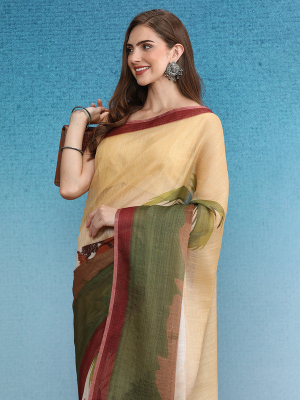 Multicolor Silk Cotton Digital Print Floral Saree with Unstitched Blouse - Hiral Fashion | Swadesiicart