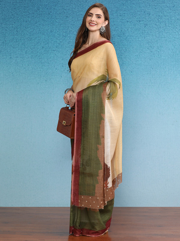 Multicolor Silk Cotton Digital Print Floral Saree with Unstitched Blouse - Hiral Fashion | Swadesiicart