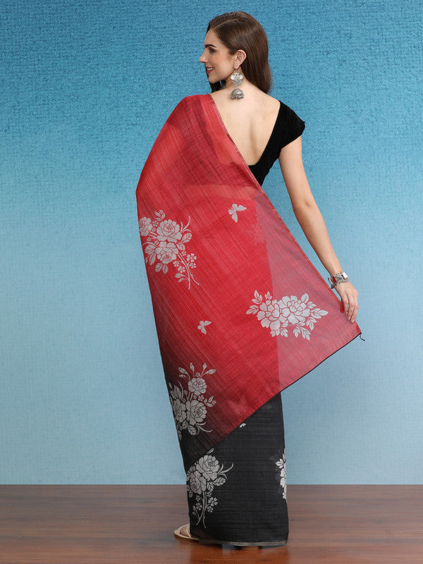Black Silk Cotton Digital Print Floral Saree with Unstitched Blouse - Hiral Fashion | Swadesiicart