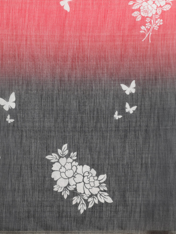 Black Silk Cotton Digital Print Floral Saree with Unstitched Blouse - Hiral Fashion | Swadesiicart