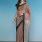 Brown Silk Cotton Digital Print Striped Saree with Unstitched Blouse - Hiral Fashion | Swadesiicart