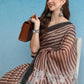 Brown Silk Cotton Digital Print Striped Saree with Unstitched Blouse - Hiral Fashion | Swadesiicart