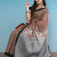 Brown Silk Cotton Digital Print Striped Saree with Unstitched Blouse - Hiral Fashion | Swadesiicart