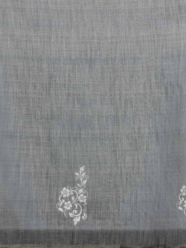 Gray Silk Cotton Digital Print Floral Saree with Unstitched Blouse - Hiral Fashion | Swadesiicart