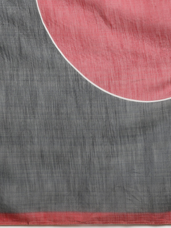 Gray Silk Cotton Digital Print Solid Saree with Unstitched Blouse - Hiral Fashion | Swadesiicart