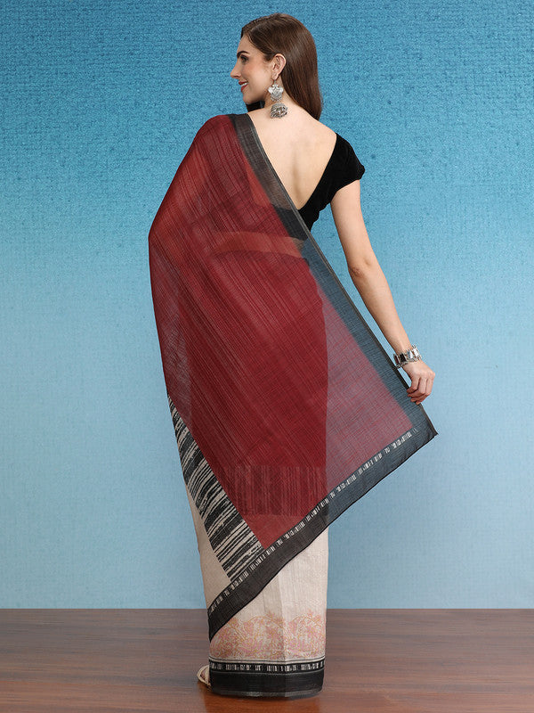 Maroon Silk Cotton Digital Print Solid Saree with Unstitched Blouse - Hiral Fashion | Swadesiicart