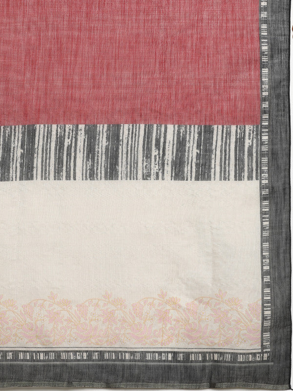Maroon Silk Cotton Digital Print Solid Saree with Unstitched Blouse - Hiral Fashion | Swadesiicart