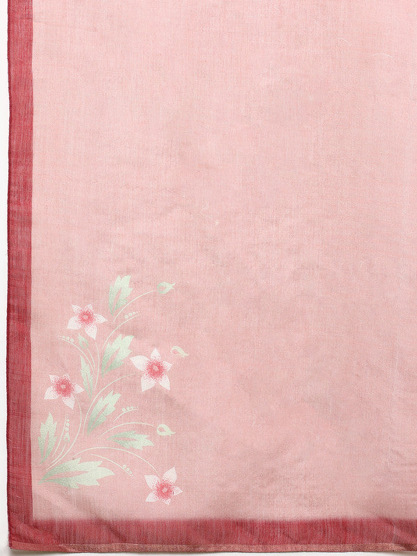 Red Silk Cotton Digital Print Solid Saree with Unstitched Blouse - Hiral Fashion | Swadesiicart
