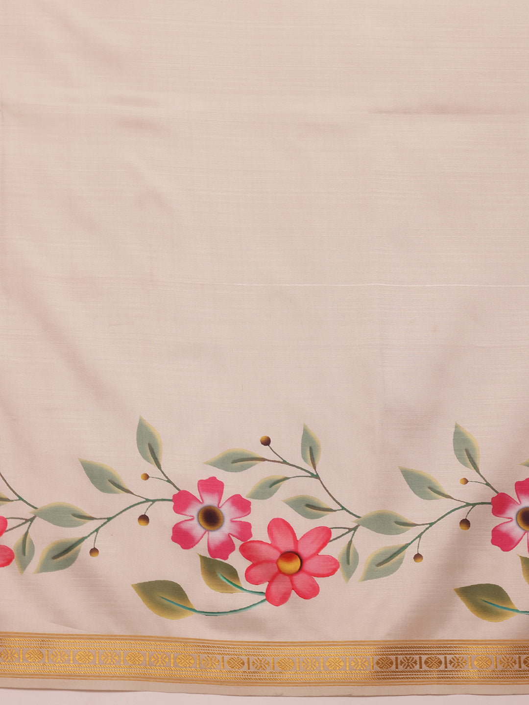 Hiral Fashion Off White Onam Art Silk Floral Digital Print Saree | Swadesiicart