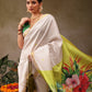 Hiral Fashion White Onam Art Silk Floral Digital Print Saree | Swadesiicart