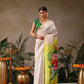 Hiral Fashion White Onam Art Silk Floral Digital Print Saree | Swadesiicart