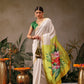 Hiral Fashion White Onam Art Silk Floral Digital Print Saree | Swadesiicart