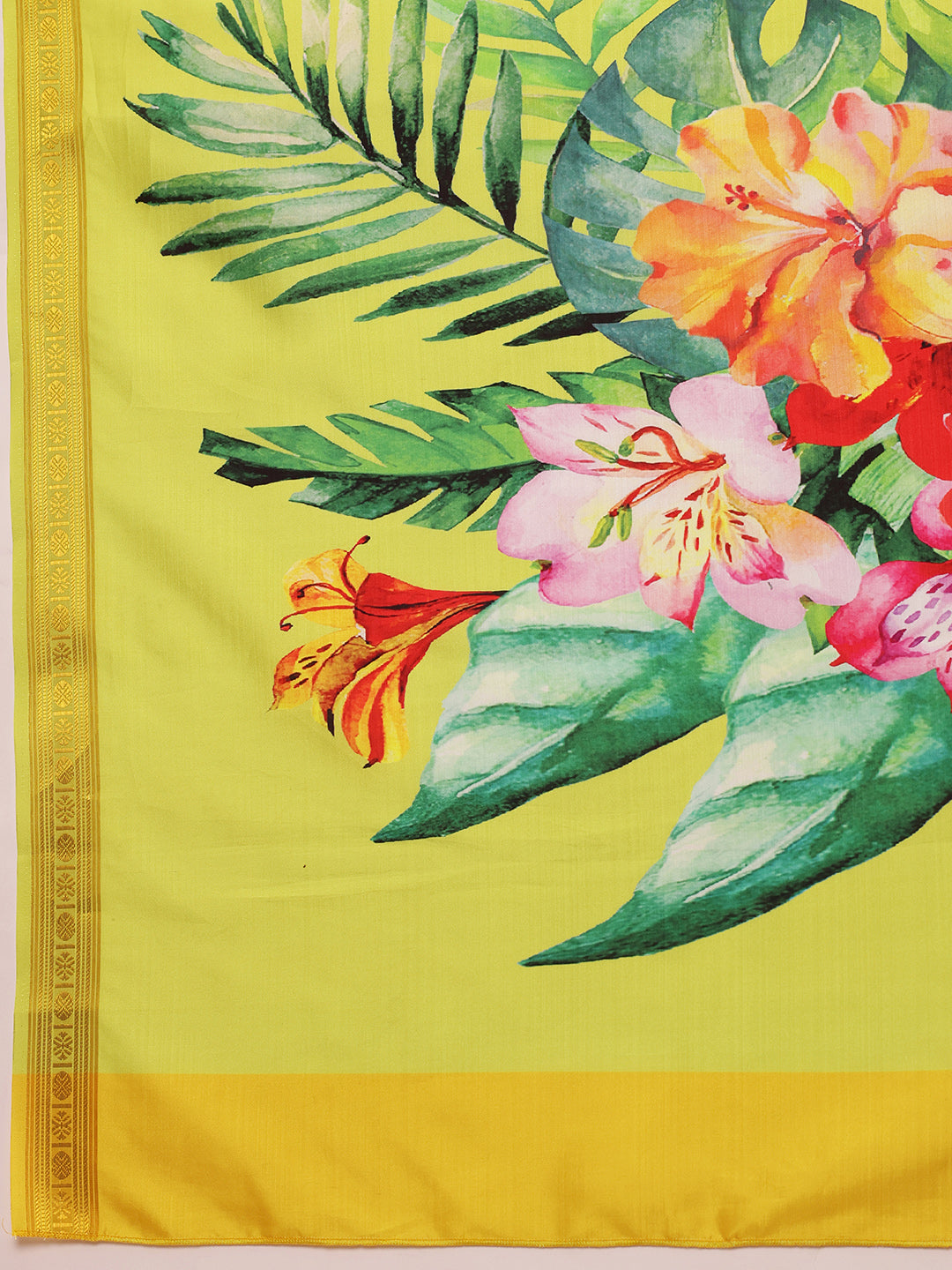 Hiral Fashion White Onam Art Silk Floral Digital Print Saree | Swadesiicart