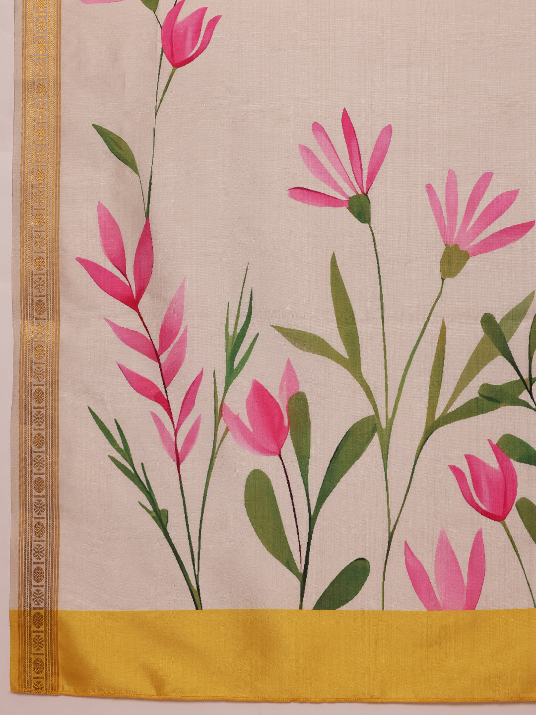 Hiral Fashion Off White Onam Art Silk Floral Digital Print Saree | Swadesiicart